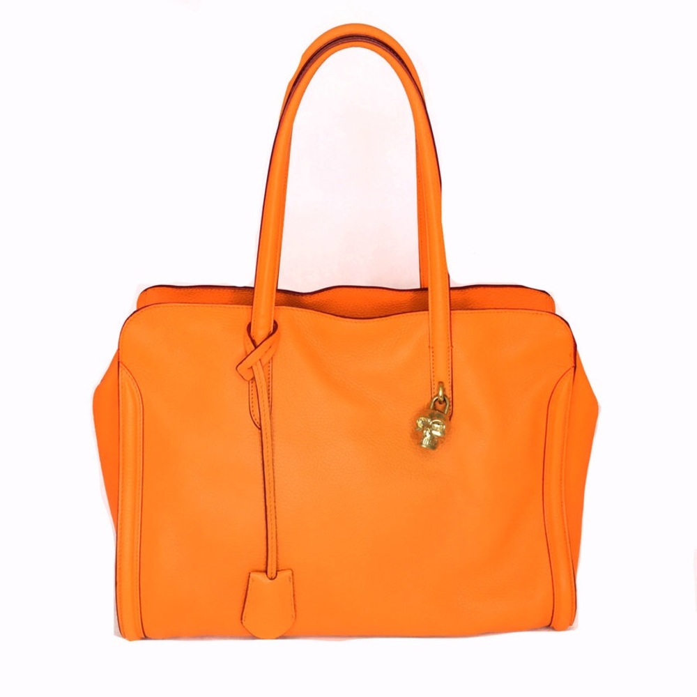 Alexander McQueen Orange Padlock Skull Tote
